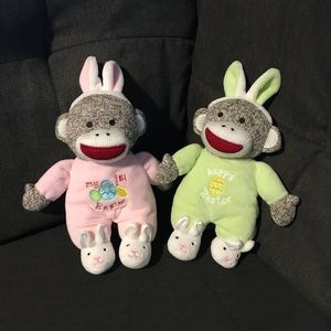 Lot of 2 Easter rattle sock monkeys baby starters